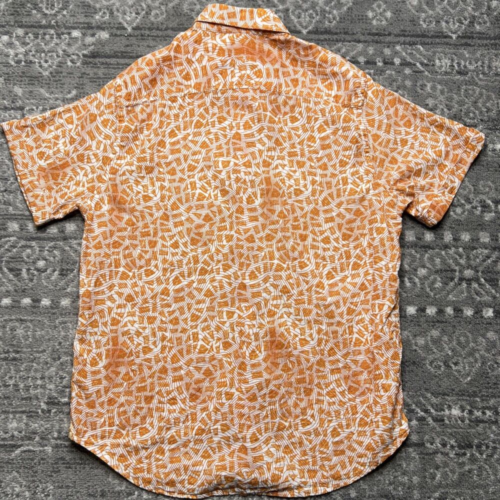 Robert Graham Shirt Mens Large Orange White Linen Blend Abstract Beach Coastal - Picture 6 of 9